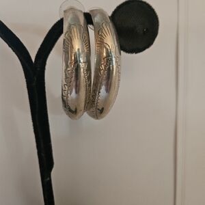 Vintage Sterling Silver Navajo Stamped Hoop Earrings